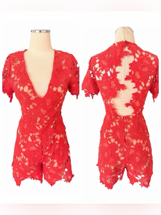 Ark & Co Pants - NWT Ark & Co Vibrant Orange Lace Romper Sz S